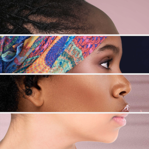 Woman's face built from four different faces