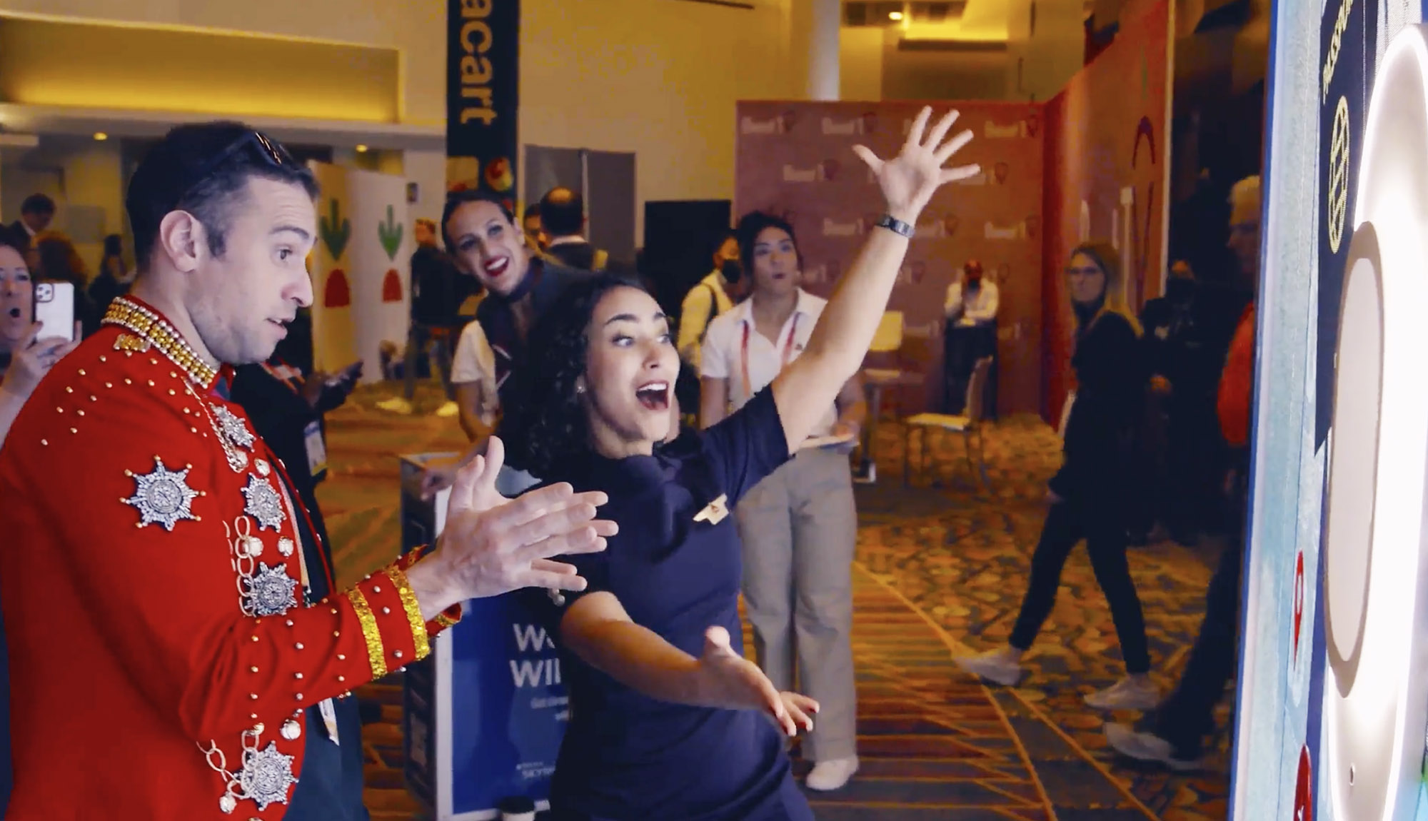 woman presenting award