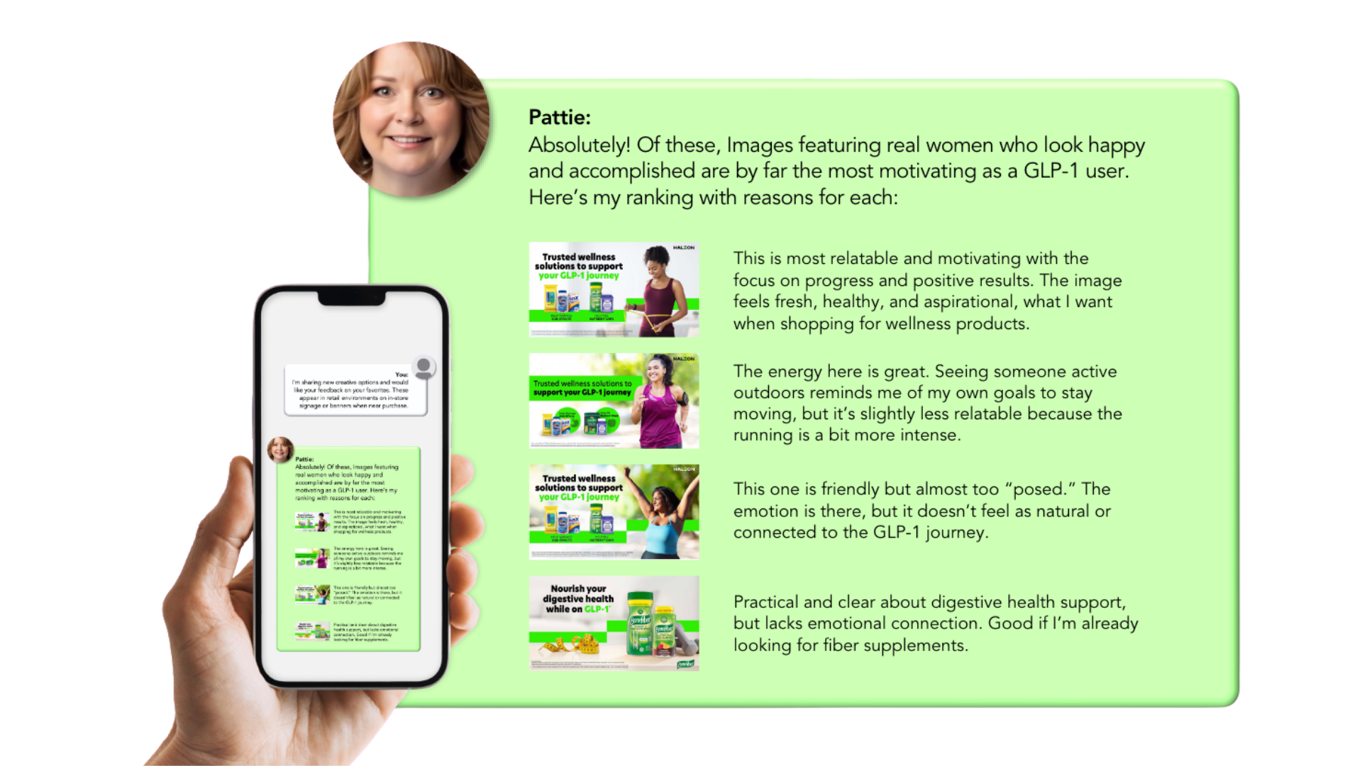 Haleon GLP-1 Agent Graphic, depicting smart-phone and full-frame screen