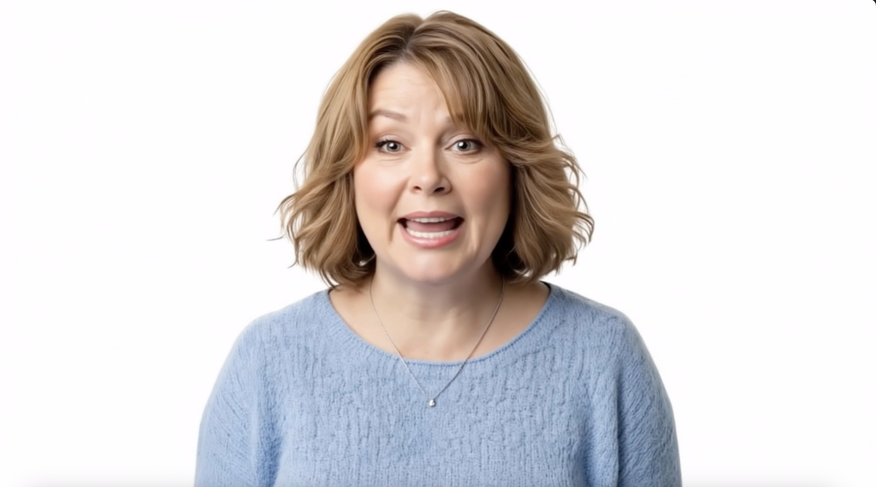 Woman facing camera, mid-speech